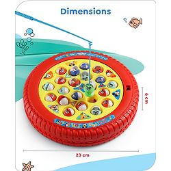 Babyhug Disney Premium Rechargeable Musical Board Fish Game with Rotating Pond| 21 Fishes & 4 Fishing Rods with Sound and Musical Gifting Toy - Red & Yellow
