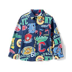 Babyhug Cotton Knit Full Sleeves  Shirt with Sports Text Print- Navy Blue