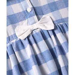 Babyhug Woven Half  Sleeves Peter Pan Collared Checkered Frock with Bow Applique & Bloomer - Light Blue