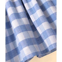 Babyhug Woven Half  Sleeves Peter Pan Collared Checkered Frock with Bow Applique & Bloomer - Light Blue