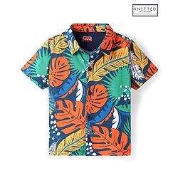 Babyhug Cotton Knit Half Sleeves Tropical Theme Printed Shirt - Navy Blue