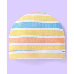 Babyhug Interlock Cotton Knit Tropical & Stripe Printed Caps Pack Of 2 - Blue & Yellow