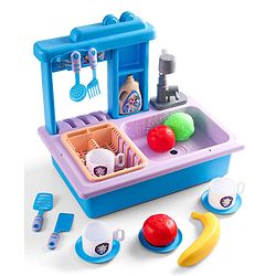 Babyhug Disney Frozen Toy Kitchen Sink Set| Battery Operated Pretend Play Electric Dishwasher with Tap Water Sound Kids Kitchen Accessories Utensils Realistic Light & Sound| BIS Certified - Multicolor