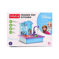 Babyhug Disney Frozen Toy Kitchen Sink Set| Battery Operated Pretend Play Electric Dishwasher with Tap Water Sound Kids Kitchen Accessories Utensils Realistic Light & Sound| BIS Certified - Multicolor
