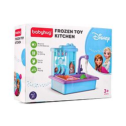 Babyhug Disney Frozen Toy Kitchen Sink Set| Battery Operated Pretend Play Electric Dishwasher with Tap Water Sound Kids Kitchen Accessories Utensils Realistic Light & Sound| BIS Certified - Multicolor