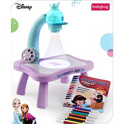 Babyhug  Disney Premium Frozen Adventure Small Tracing Projector Set Battery Operated Projector Table with Slides for Learning and Painting with Projector Lamp & Music - Purple & Light Blue
