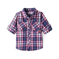 Babyhug Cotton Knit Full Sleeves Checkered Shirt - Navy Blue
