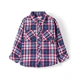 Babyhug Cotton Knit Full Sleeves Checkered Shirt - Navy Blue