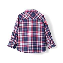 Babyhug Cotton Knit Full Sleeves Checkered Shirt - Navy Blue