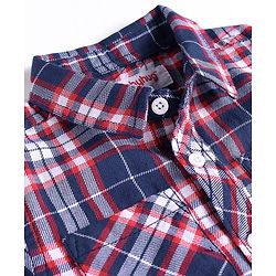 Babyhug Cotton Knit Full Sleeves Checkered Shirt - Navy Blue