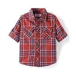 Babyhug Cotton Woven Full Sleeves Checkered Shirt - Rust Orange
