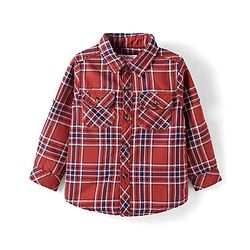 Babyhug Cotton Woven Full Sleeves Checkered Shirt - Rust Orange