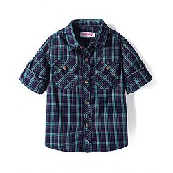 Babyhug Cotton Woven Full Sleeves Checkered Shirt - Navy Blue