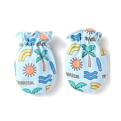 Babyhug 100% Cotton Knit Mittens & Booties With Tropical Print - Blue