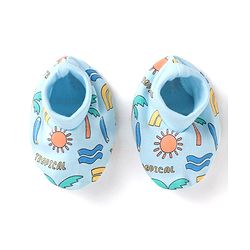 Babyhug 100% Cotton Knit Mittens & Booties With Tropical Print - Blue