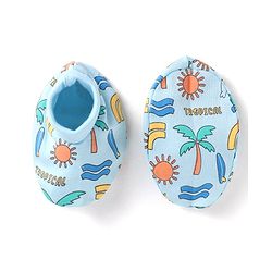 Babyhug 100% Cotton Knit Mittens & Booties With Tropical Print - Blue