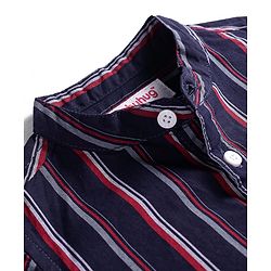 Babyhug Cotton Woven Full Sleeves Checkered Shirt With Mandarin Collar - Navy Blue