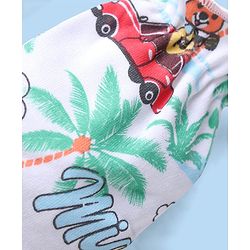 Babyhug Interlock Cotton Knit Mittens & Booties Set with Tropical Print - White