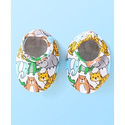 Babyhug Interlock Knit Caps Mittens & Booties With Animal Print - White
