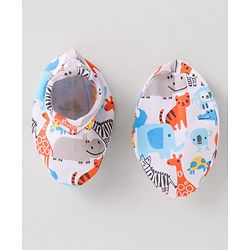 Babyhug Interlock Knit Caps Mittens & Booties With Animal Print - White