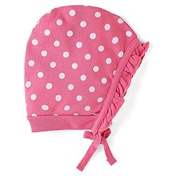 Babyhug 100% Cotton Knit Tie Knot Bonnet Cap Floral & Polka Dot Print Pack of 2 - Pink & Blue