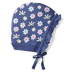 Babyhug 100% Cotton Knit Tie Knot Bonnet Cap Floral & Polka Dot Print Pack of 2 - Pink & Blue