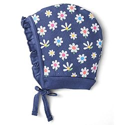 Babyhug 100% Cotton Knit Tie Knot Bonnet Cap Floral & Polka Dot Print Pack of 2 - Pink & Blue