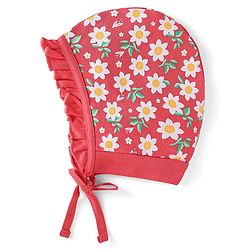 Babyhug 100% Cotton Knit Tie Knot Bonnet Cap Floral & Polka Dot Print Pack of 2 - Red & Blue