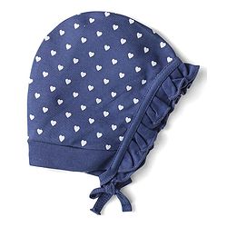 Babyhug 100% Cotton Knit Tie Knot Bonnet Cap Floral & Polka Dot Print Pack of 2 - Red & Blue