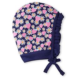 Babyhug Interlock Knit Bonnet Bonnet Caps with Floral Print & Polka Dots Pack of 2 - Pink & Navy Blue