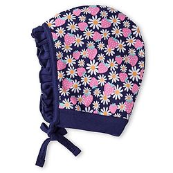 Babyhug Interlock Knit Bonnet Bonnet Caps with Floral Print & Polka Dots Pack of 2 - Pink & Navy Blue