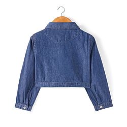 Babyhug Cotton Woven Checkered Frock With Full Sleeves Jacket & Floral Embroidery - Blue
