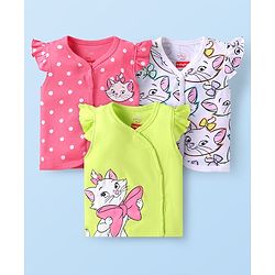 Babyhug Disney Interlock Knit Frill Sleeves Front Open Jhablas With Aristocats Marie Graphics Pack Of 3 - Pink White