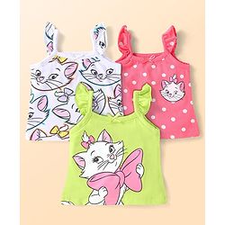 Babyhug Disney Interlock Knit Frill Sleeves Slips With Marie Graphics Pack Of 3 - White Pink