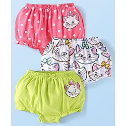 Babyhug Disney Cotton Knit Bloomers with Aristocats Marie Graphics Pack of 3 - Pink White & Light Green