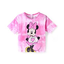 Babyhug Disney Single Jersey Knit Oversize Drop Shoulder Tie Dye T-Shirt With Minnie Mouse Graphic - Pink