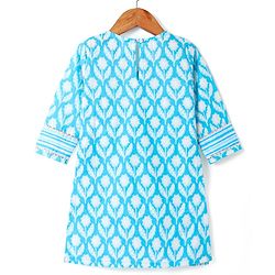Babyhug Woven Three Fourth Sleeves Cambric Floral Printed Kurti Palazzo & Dupatta Set - Light Blue