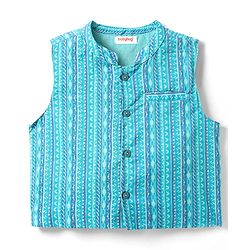 Babyhug Full Sleeves Dhoti Kurta With Floral Print & Jacket Set - Blue