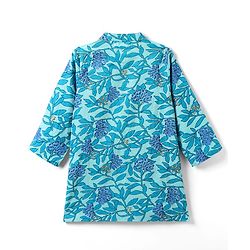 Babyhug Full Sleeves Dhoti Kurta With Floral Print & Jacket Set - Blue