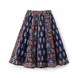 Babyhug Cambric Woven Half Sleeves Choli Lehenga with Dupatta & Floral Print - Navy Blue