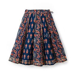 Babyhug Cambric Woven Half Sleeves Choli Lehenga with Dupatta & Floral Print - Navy Blue