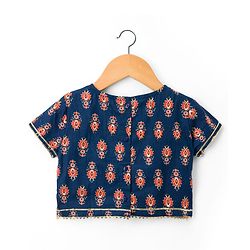 Babyhug Cambric Woven Half Sleeves Choli Lehenga with Dupatta & Floral Print - Navy Blue
