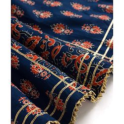 Babyhug Cambric Woven Half Sleeves Choli Lehenga with Dupatta & Floral Print - Navy Blue