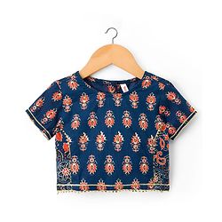 Babyhug Cambric Woven Half Sleeves Choli Lehenga with Dupatta & Floral Print - Navy Blue