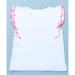 Babyhug Single Jersey Knit Frill Sleeves Top with Skirt & Butterfly Patch - White & Neon Orange