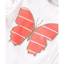 Babyhug Single Jersey Knit Frill Sleeves Top with Skirt & Butterfly Patch - White & Neon Orange