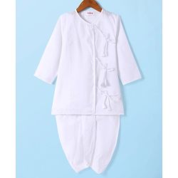 Babyhug Cotton Woven Full Sleeves Embroidered Angarakha Kurta Dhoti Set - White
