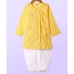 Babyhug Cotton Full Sleeves Embroidered Angarakha Kurta Dhoti Set - Yellow
