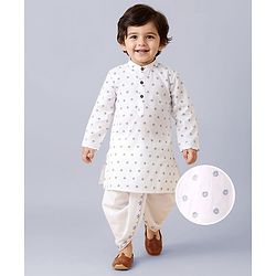 Babyhug Cotton Full Sleeves Embroidered Dhoti Kurta Set - White