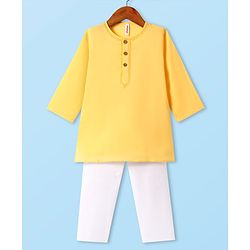 Babyhug Cotton Woven Cambric Embroidered Full Sleeves Kurta Pyjama Set - Yellow